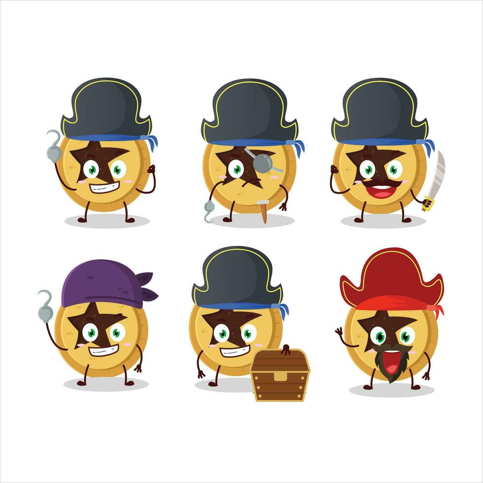 dibujos animados personaje de un pan estrella con varios piratas emoticones vector