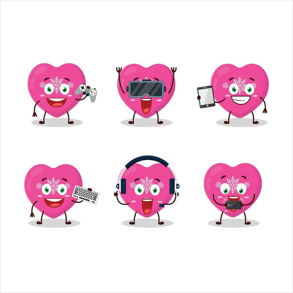 Love pink christmas cartoon character are playing games with various cute emoticons vector