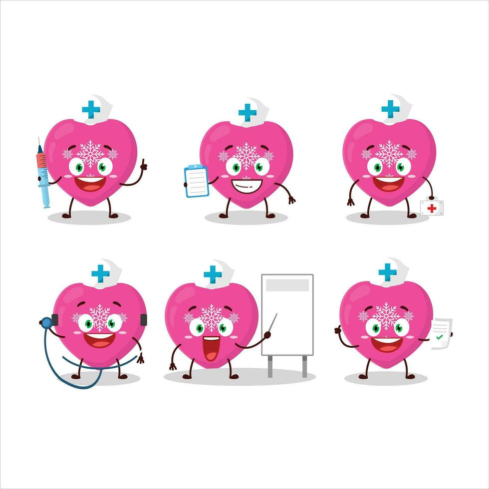 médico profesión emoticon con amor rosado Navidad dibujos animados personaje vector