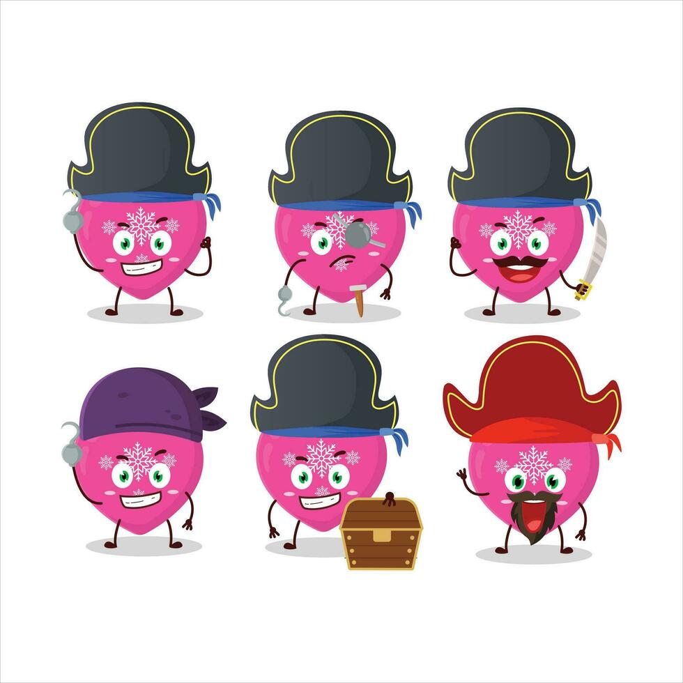 dibujos animados personaje de amor rosado Navidad con varios piratas emoticones vector