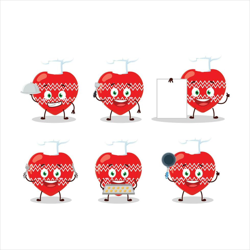 dibujos animados personaje de amor rojo Navidad con varios cocinero emoticones vector