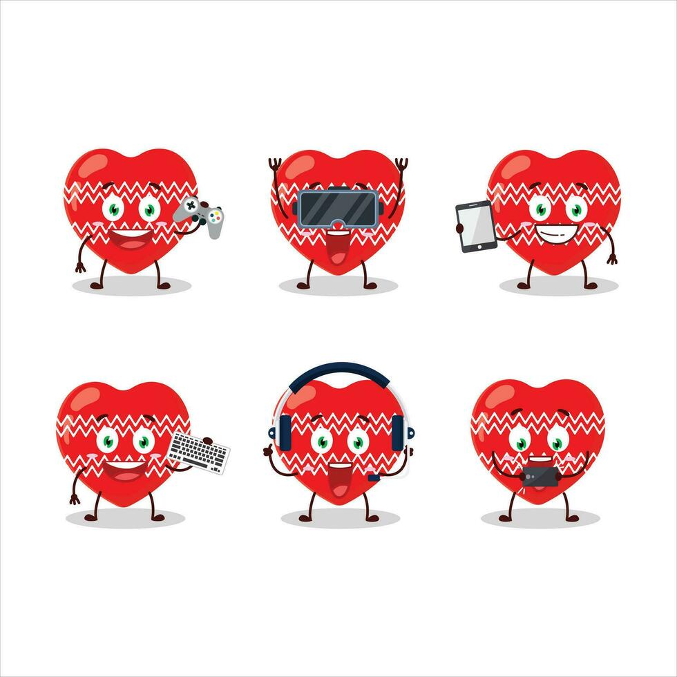 Love red christmas cartoon character are playing games with various cute emoticons vector