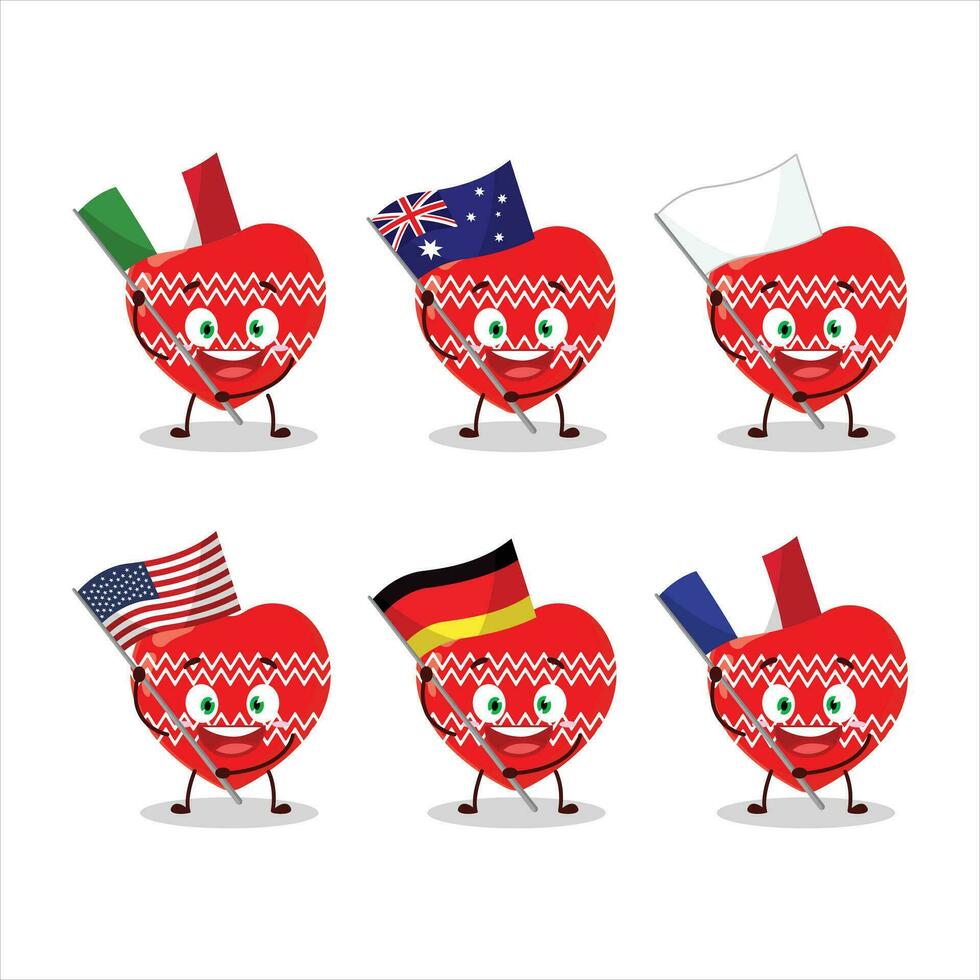 Love red christmas cartoon character bring the flags of various countries vector