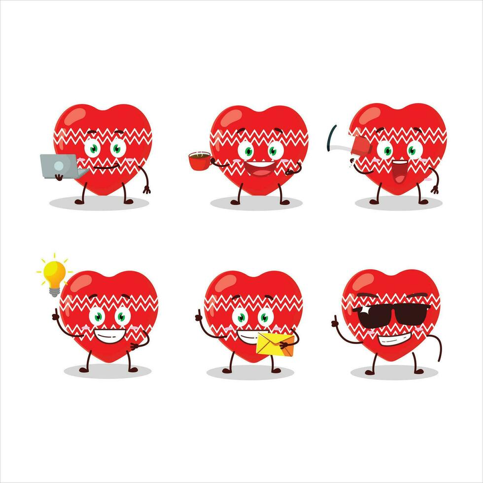 Love red christmas cartoon character with various types of business emoticons vector