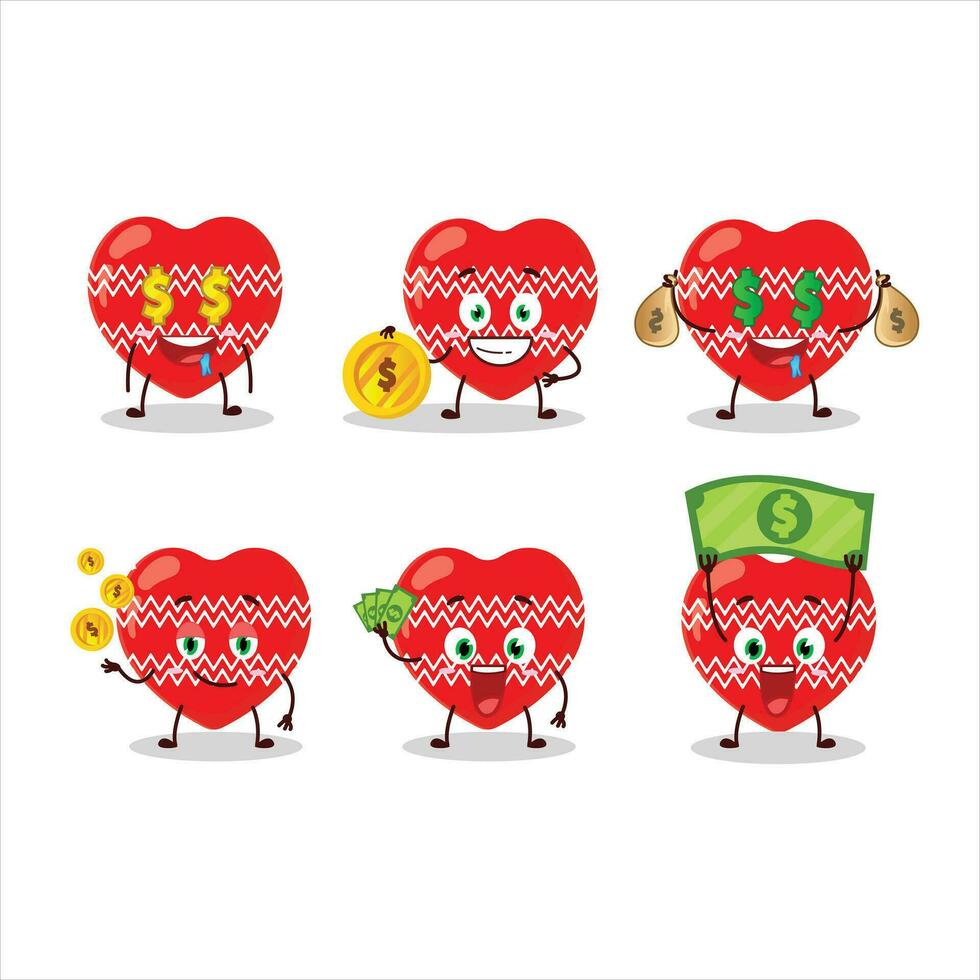 Love red christmas cartoon character with cute emoticon bring money vector