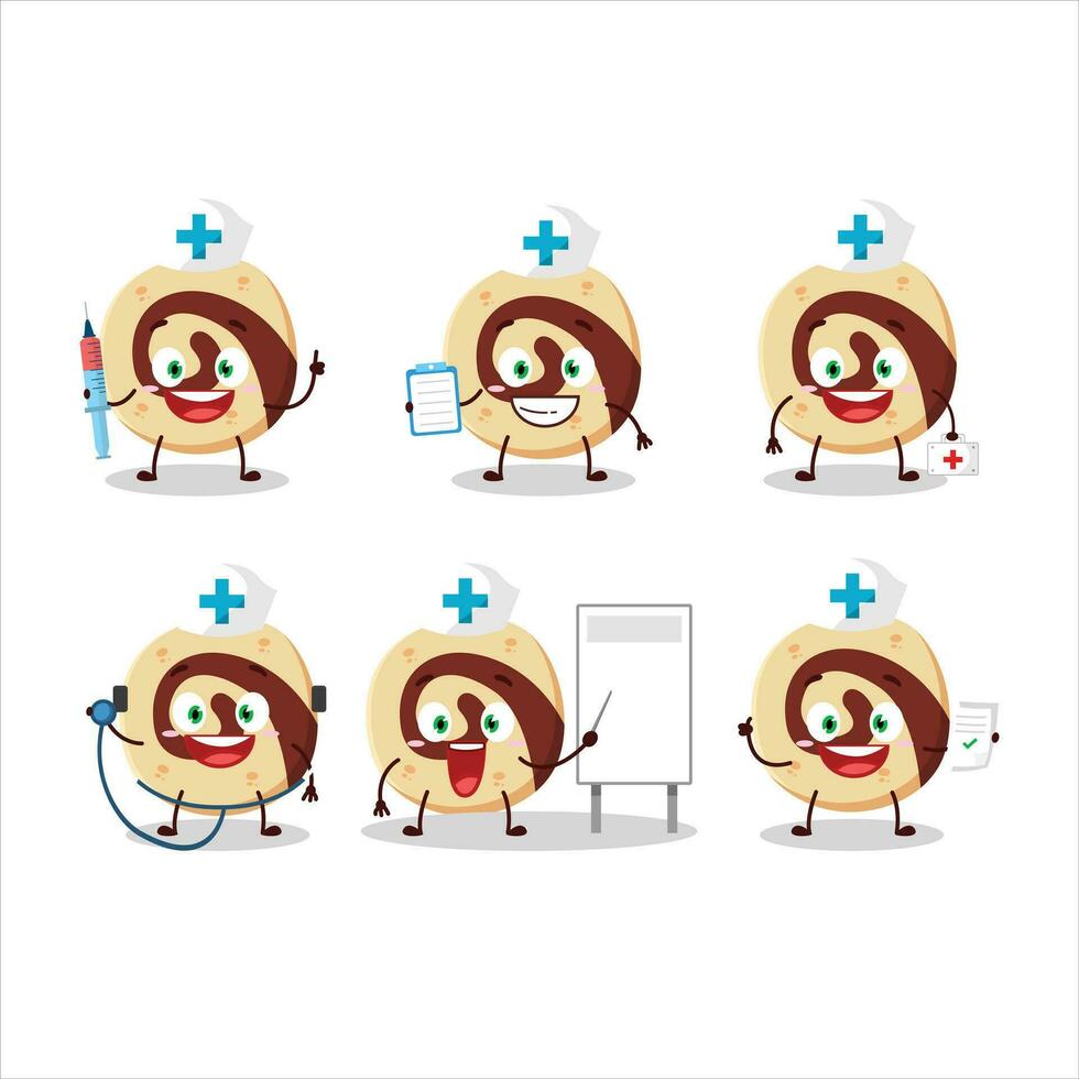 médico profesión emoticon con espiral galleta dibujos animados personaje vector