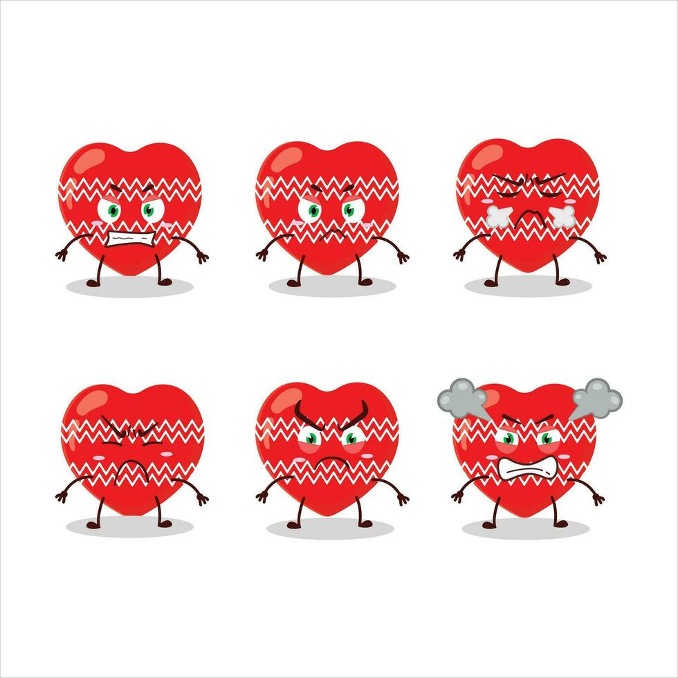 amor rojo Navidad dibujos animados personaje con varios enojado expresiones vector