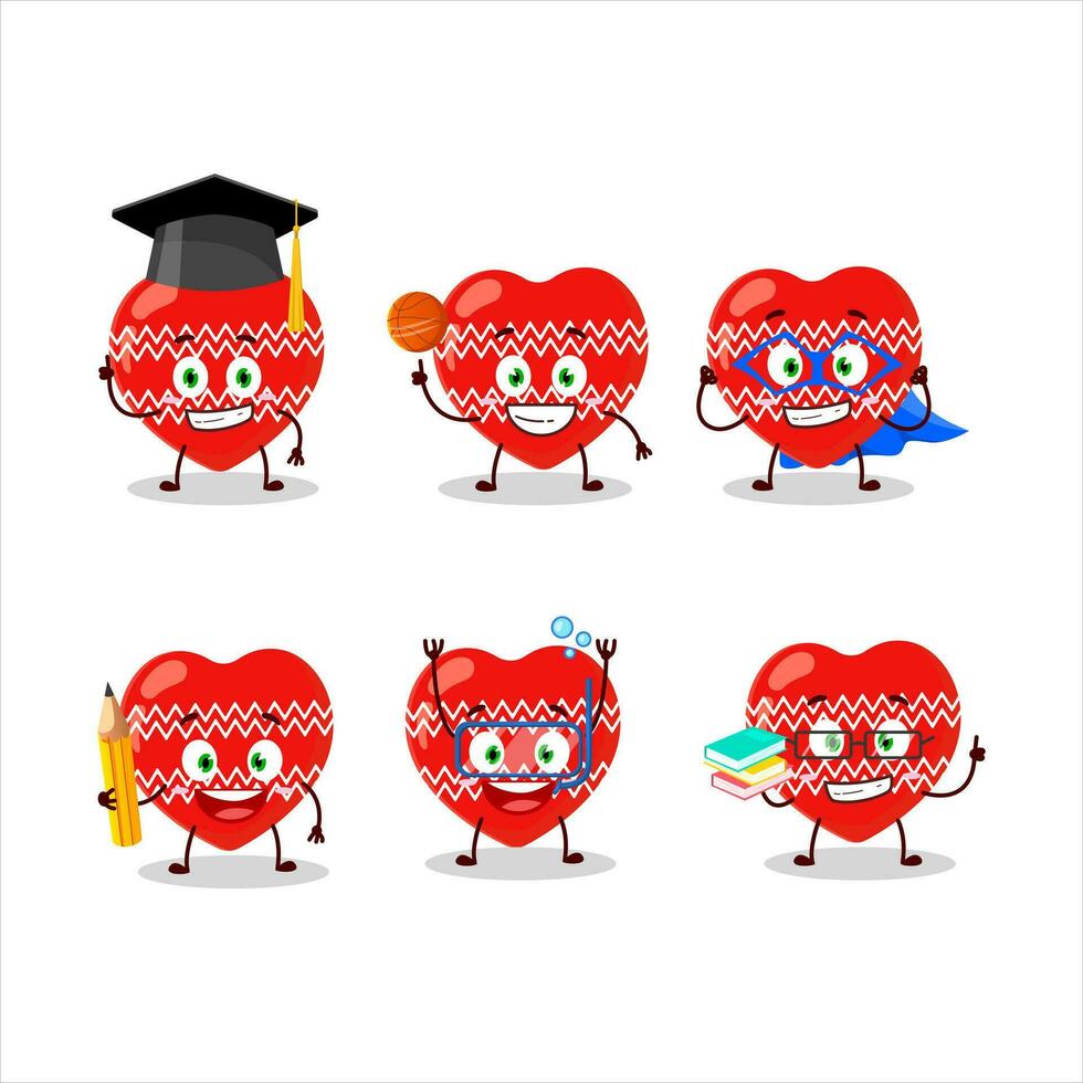 School student of love red christmas cartoon character with various expressions vector