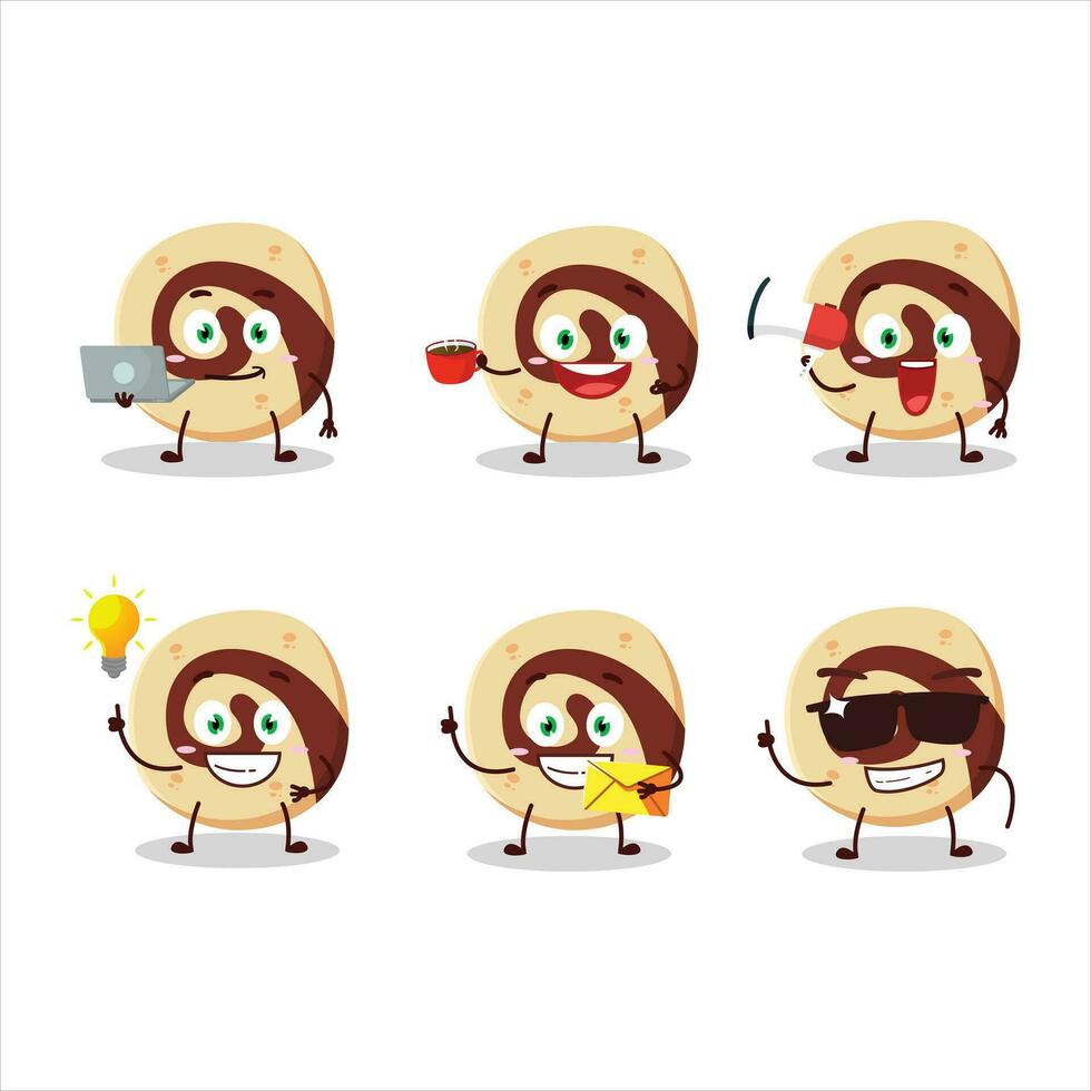 espiral galleta dibujos animados personaje con varios tipos de negocio emoticones vector