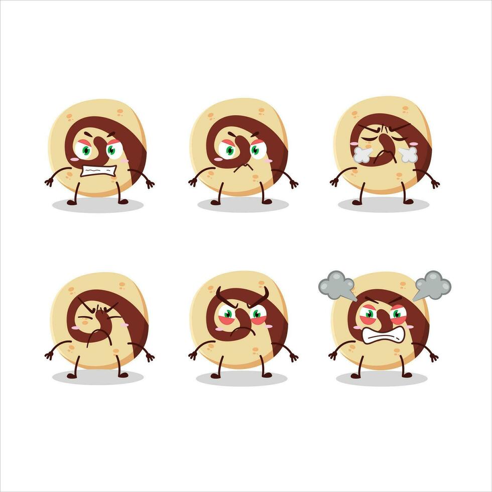 espiral galleta dibujos animados personaje con varios enojado expresiones vector