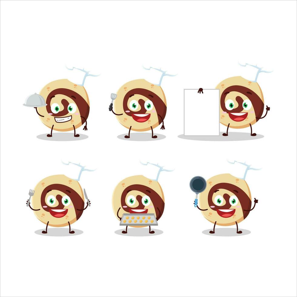 Cartoon character of spiral biscuit with various chef emoticons vector