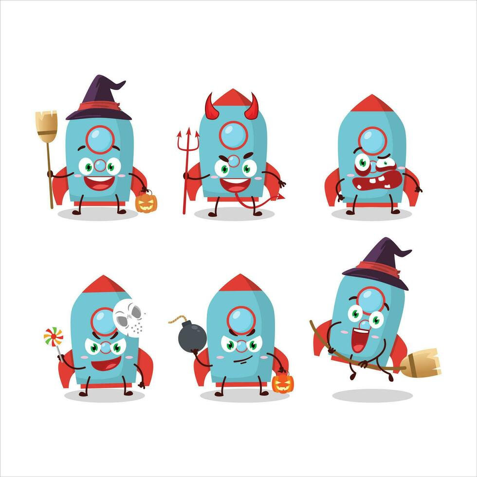 Víspera de Todos los Santos expresión emoticones con dibujos animados personaje de azul cohete petardo vector