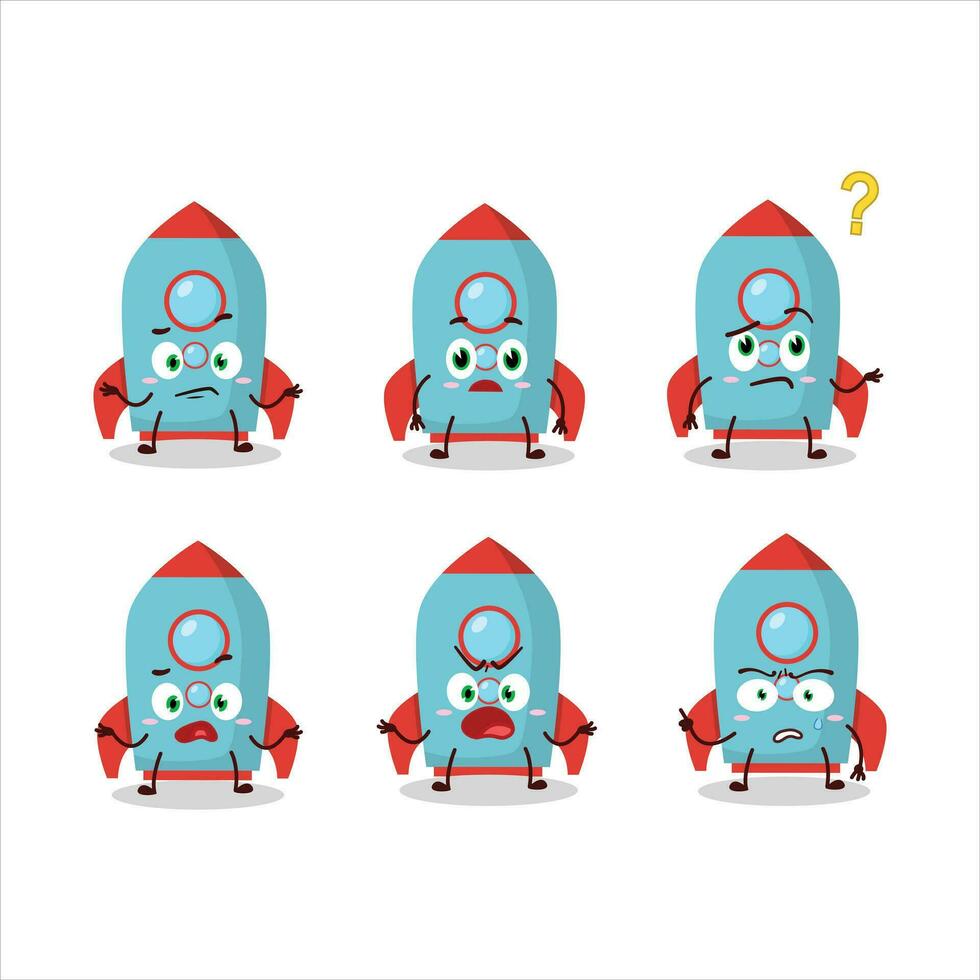 Cartoon character of blue rocket firecracker with what expression vector