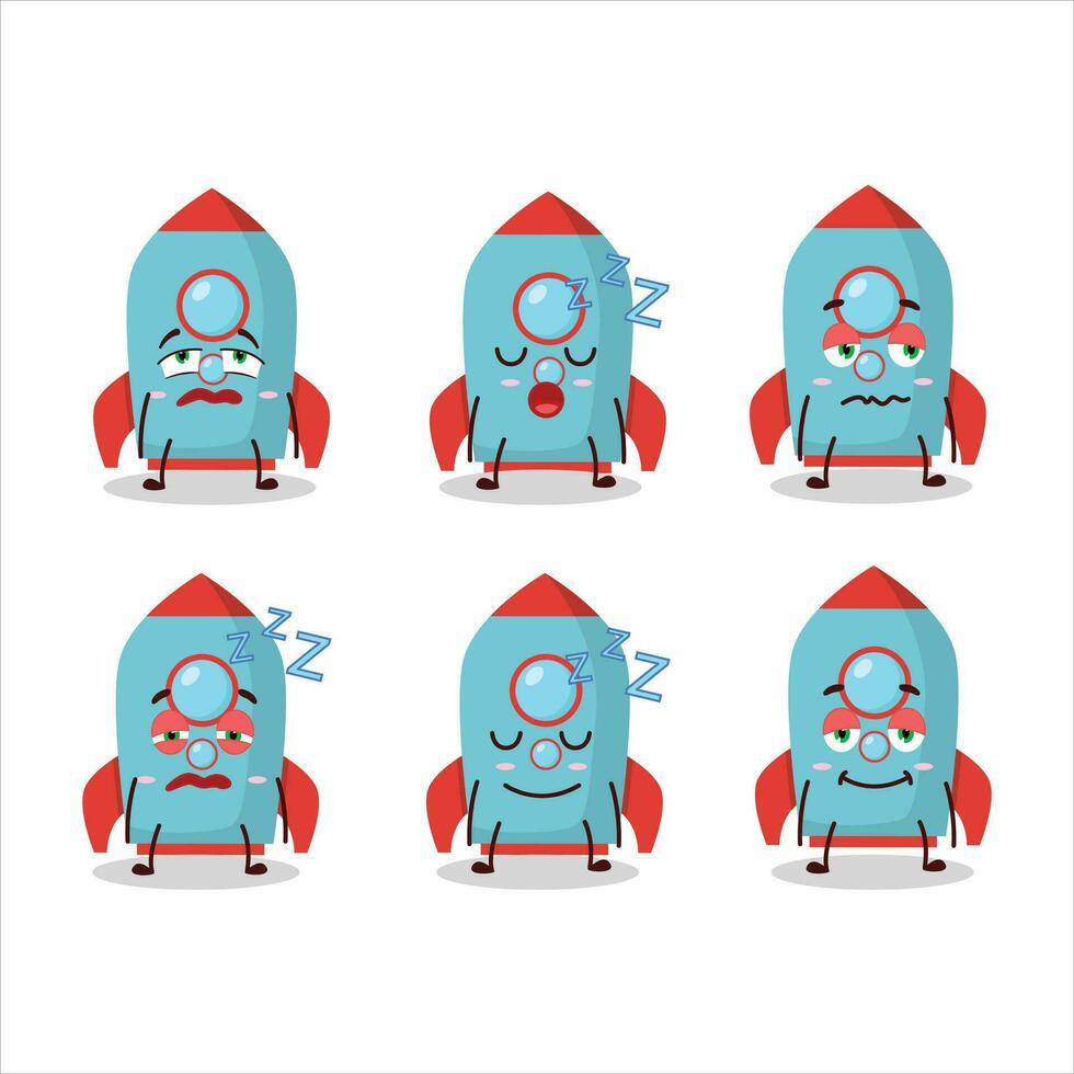 Cartoon character of blue rocket firecracker with sleepy expression vector