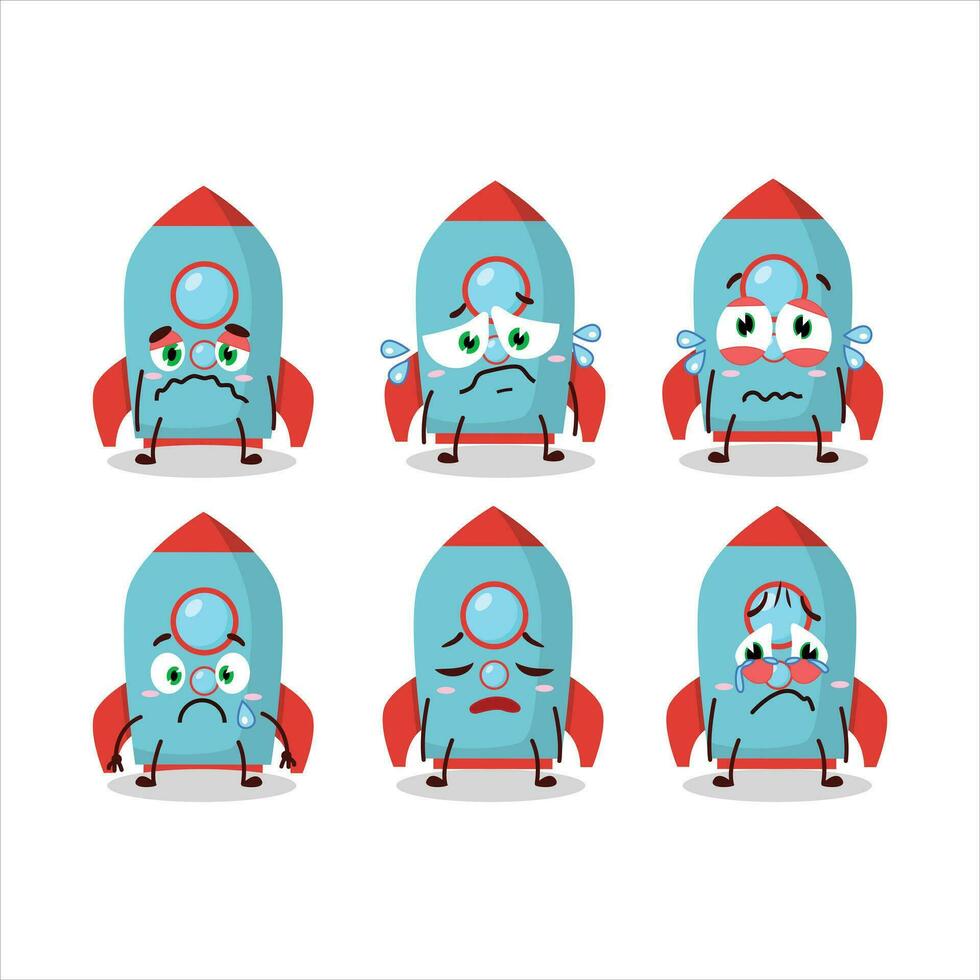 Blue rocket firecracker cartoon character with sad expression vector