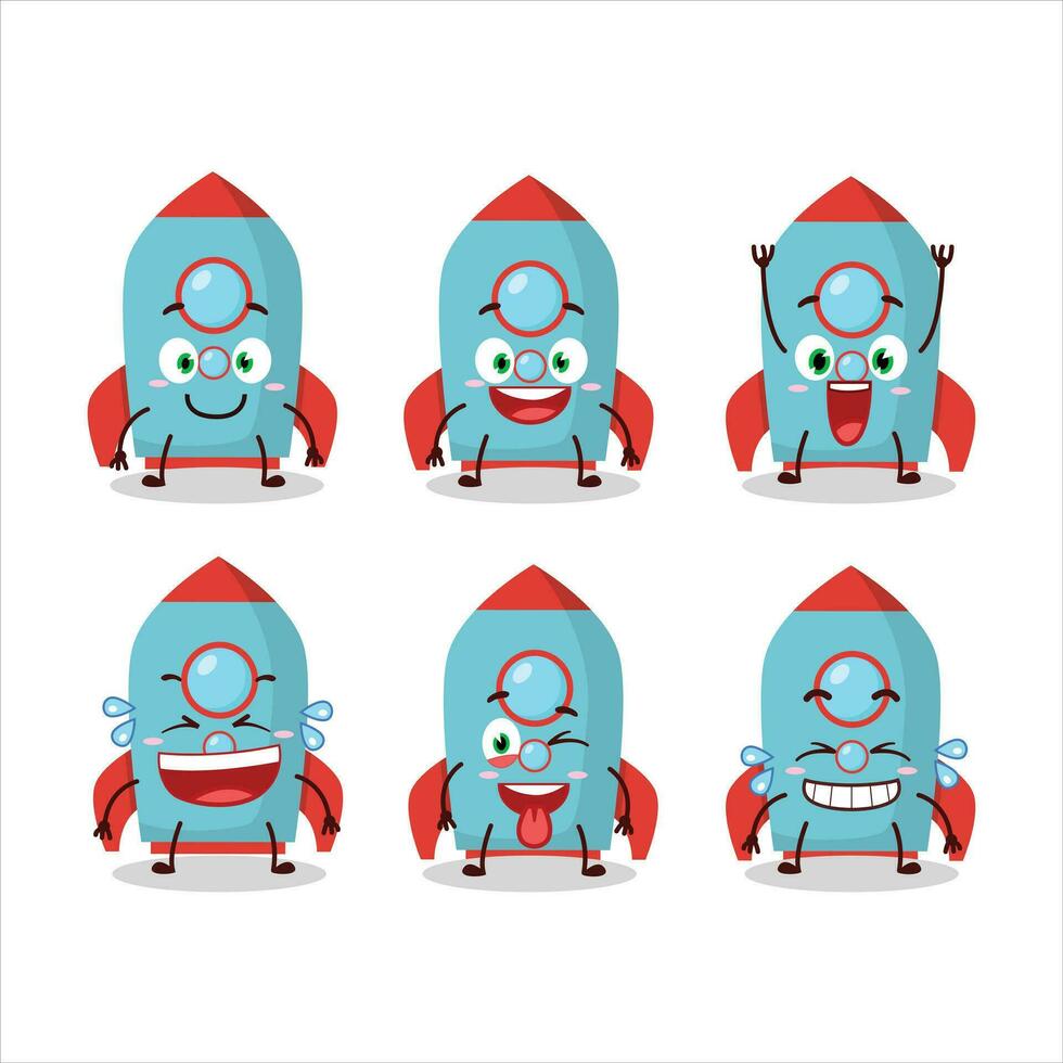 dibujos animados personaje de azul cohete petardo con sonrisa expresión vector