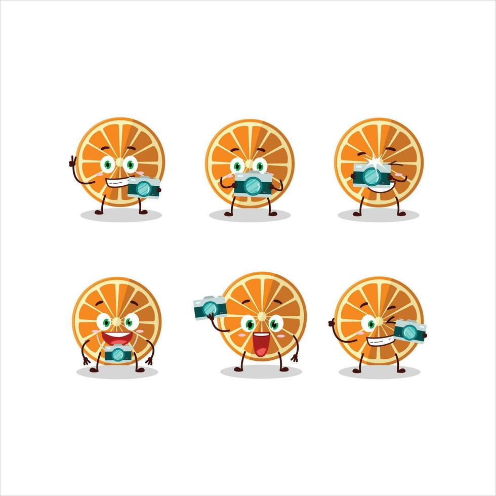 Photographer profession emoticon with new orange cartoon character vector