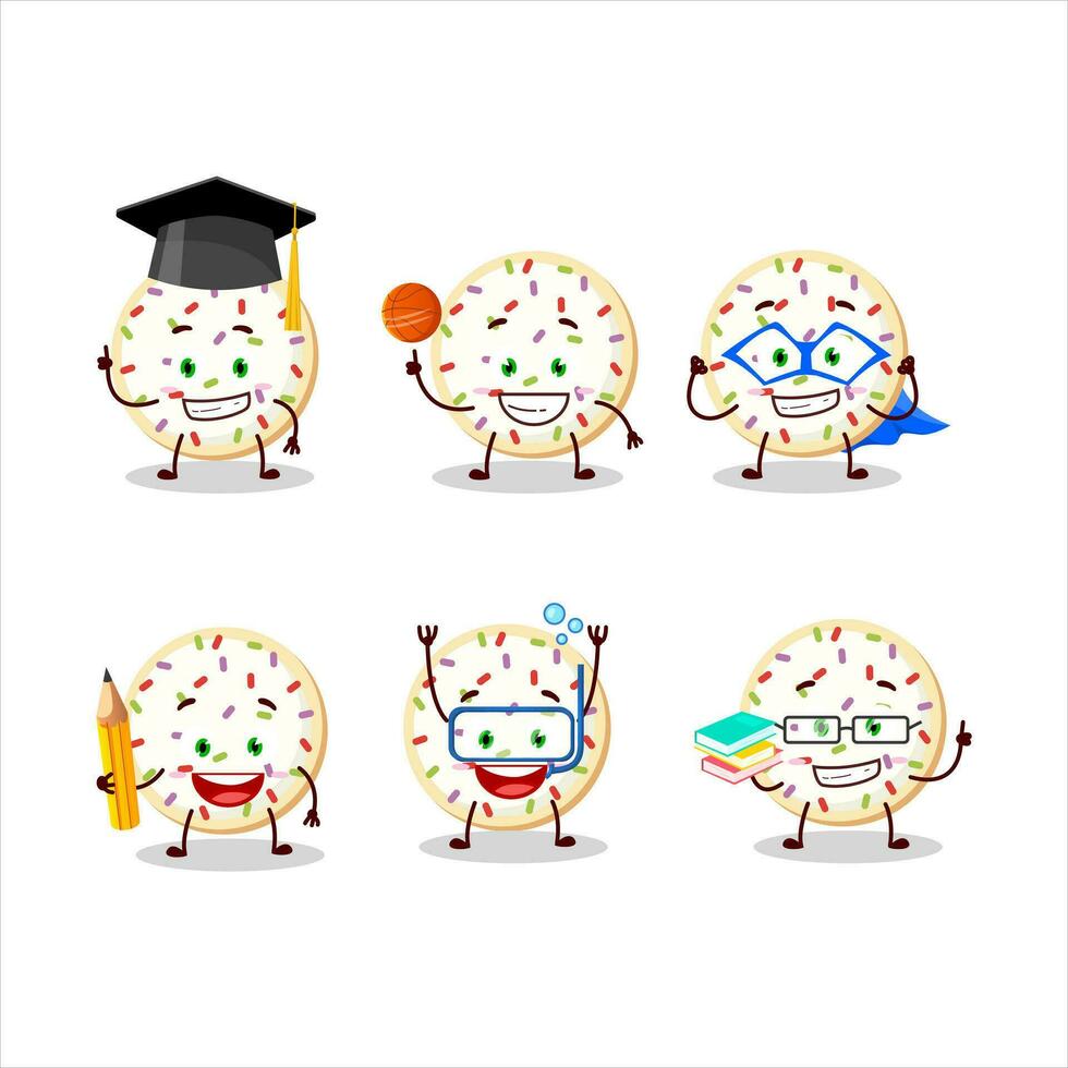 School student of sugar cookies cartoon character with various expressions vector