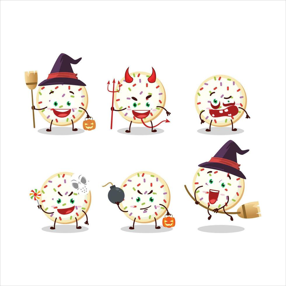 Halloween expression emoticons with cartoon character of sugar cookies vector