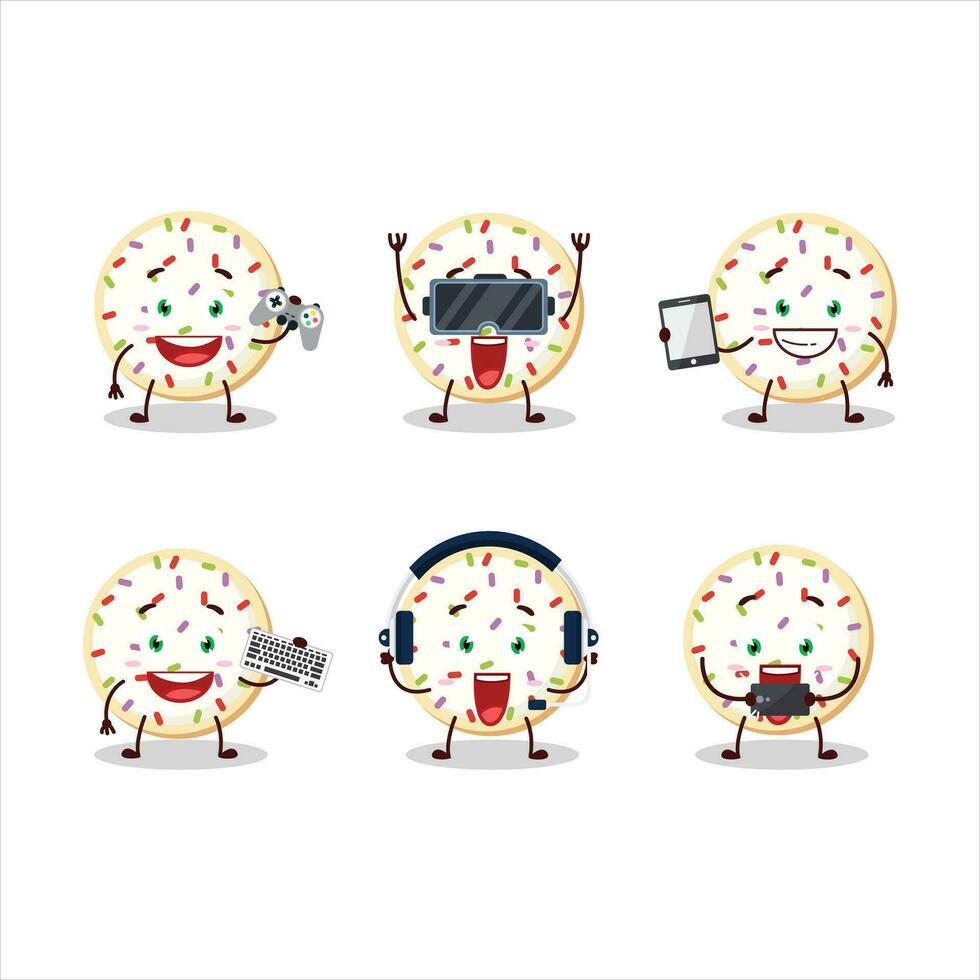 Sugar cookies cartoon character are playing games with various cute emoticons vector