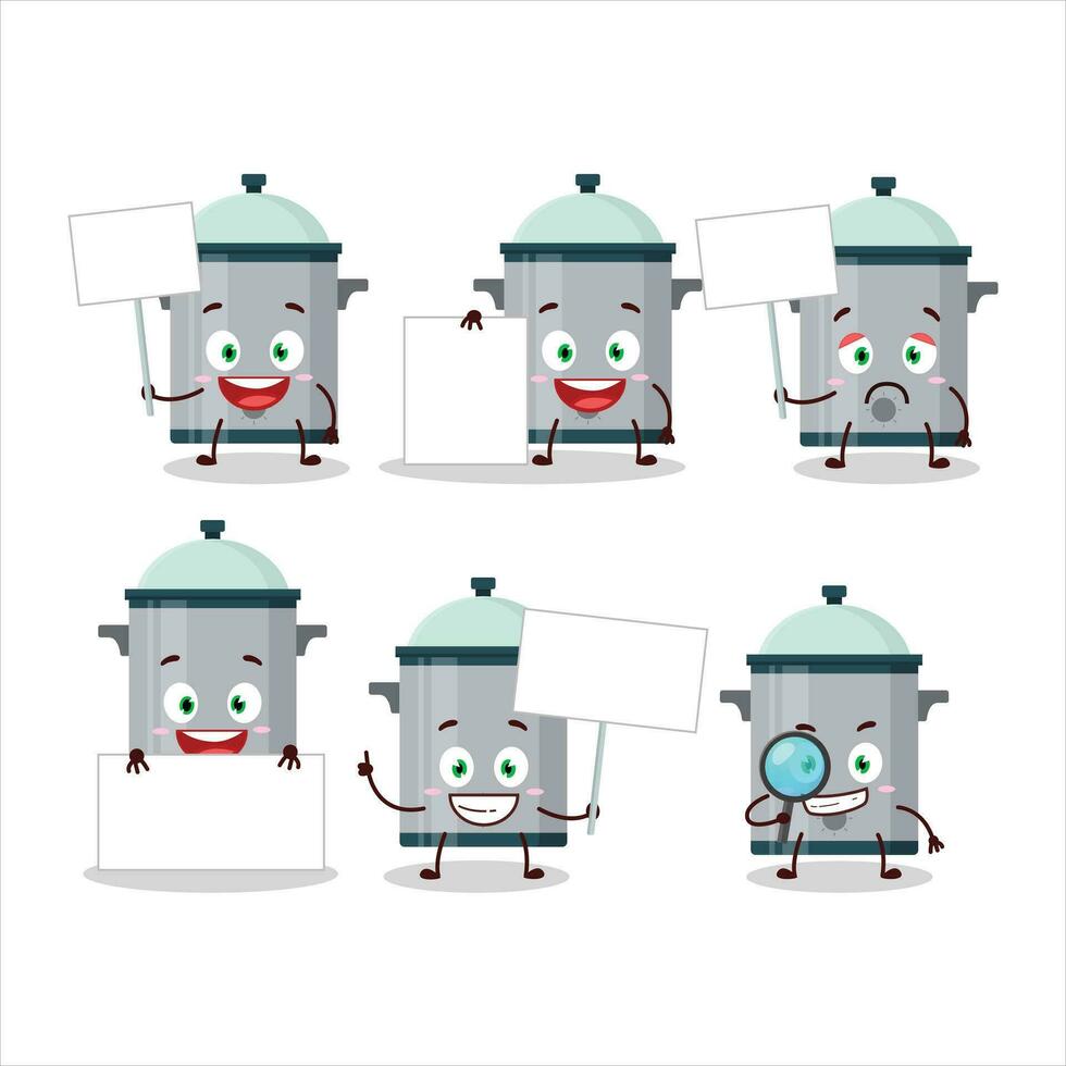 Cooking pan cartoon character bring information board vector