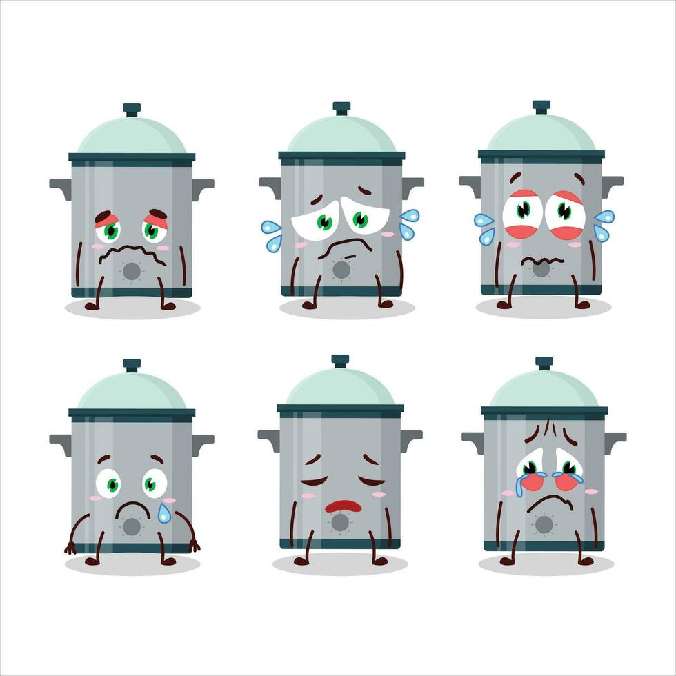 Cooking pan cartoon character with sad expression vector