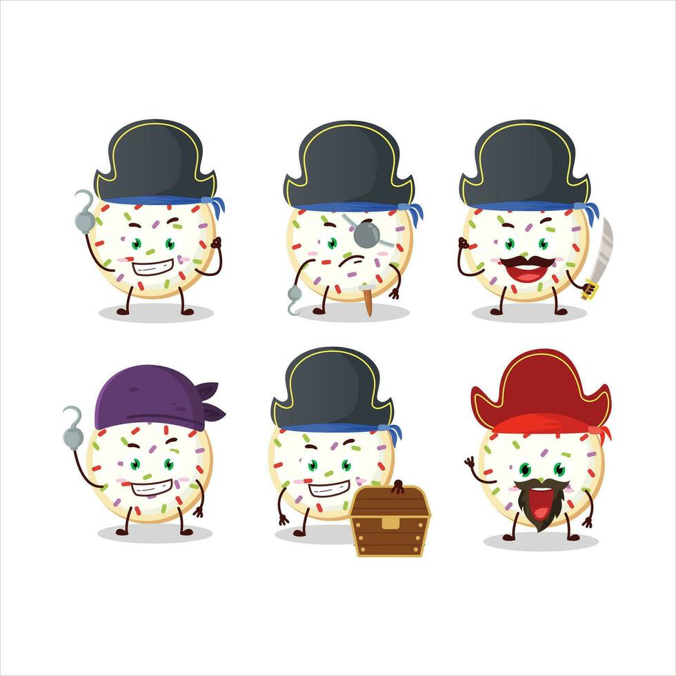 dibujos animados personaje de azúcar galletas con varios piratas emoticones vector