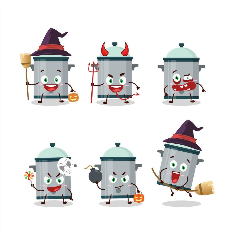 Halloween expression emoticons with cartoon character of cooking pan vector