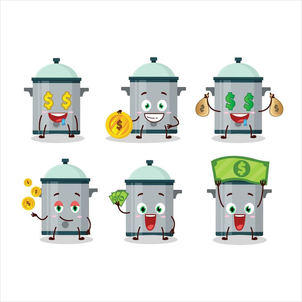 Cooking pan cartoon character with cute emoticon bring money vector