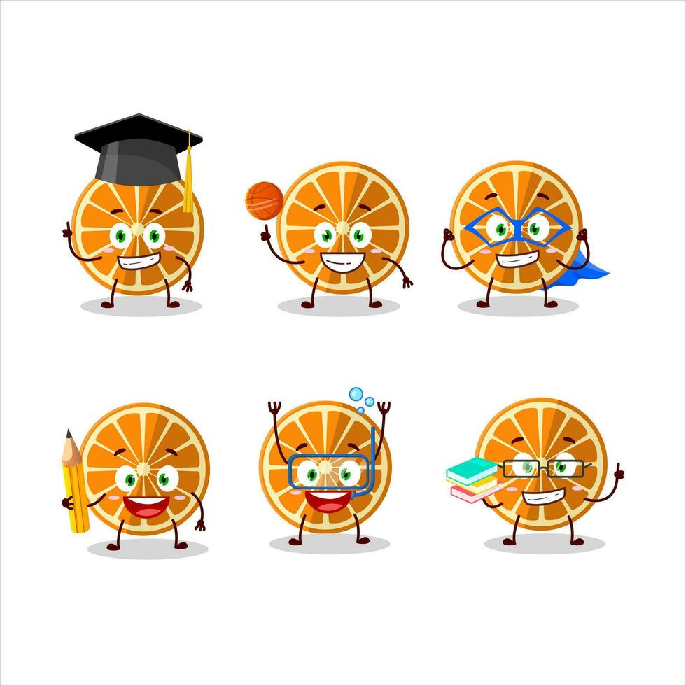 colegio estudiante de nuevo naranja dibujos animados personaje con varios expresiones vector