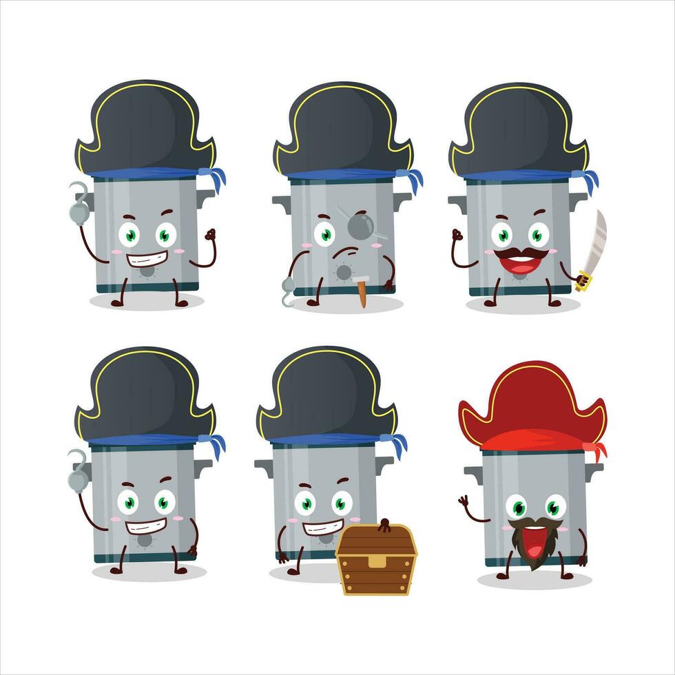 Cartoon character of cooking pan with various pirates emoticons vector