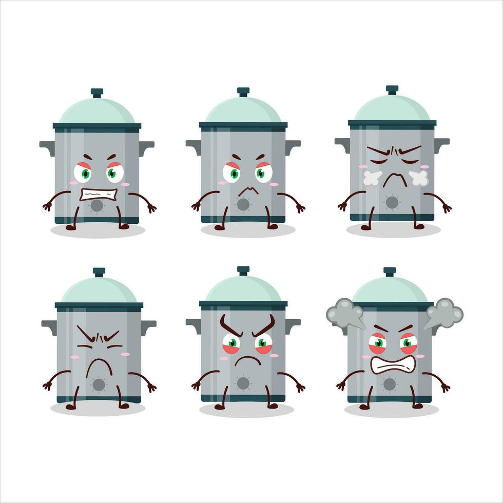 Cooking pan cartoon character with various angry expressions vector