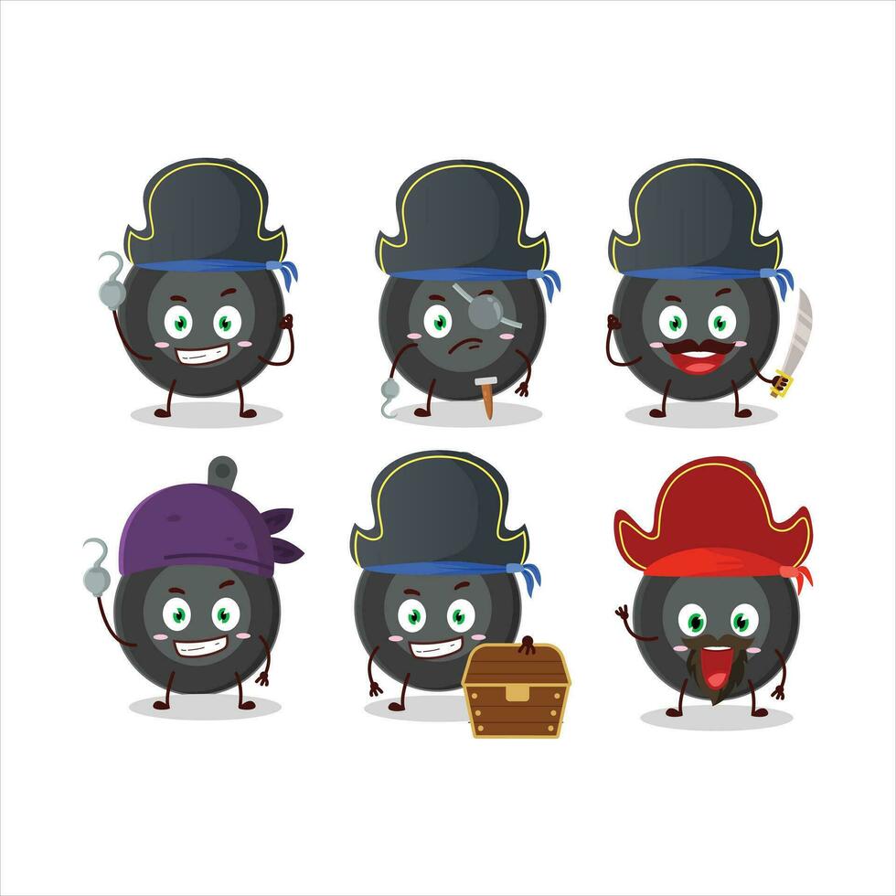 dibujos animados personaje de fritura pan con varios piratas emoticones vector