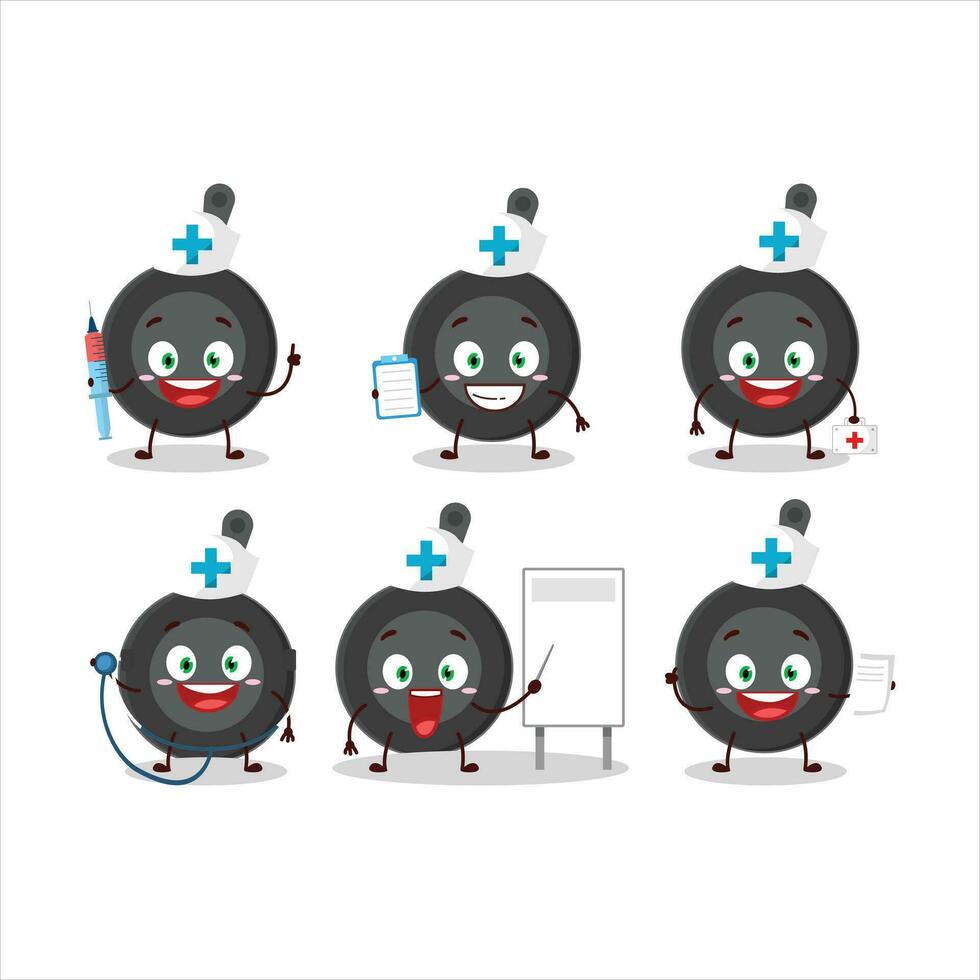 Doctor profession emoticon with frying pan cartoon character vector