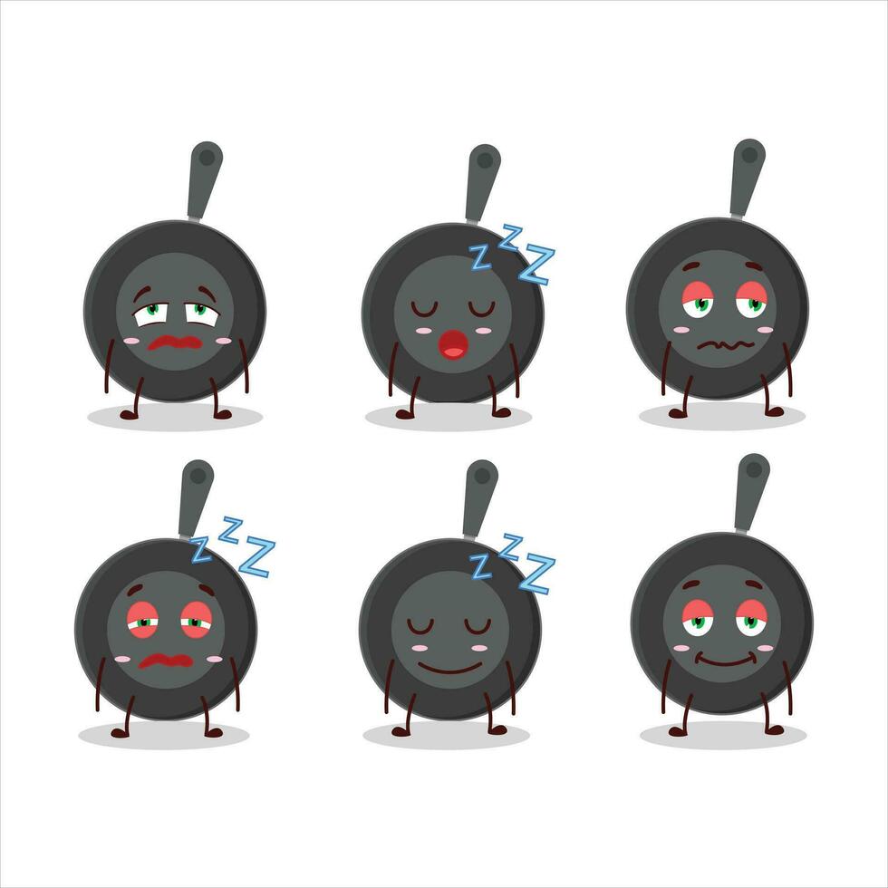 Cartoon character of frying pan with sleepy expression vector