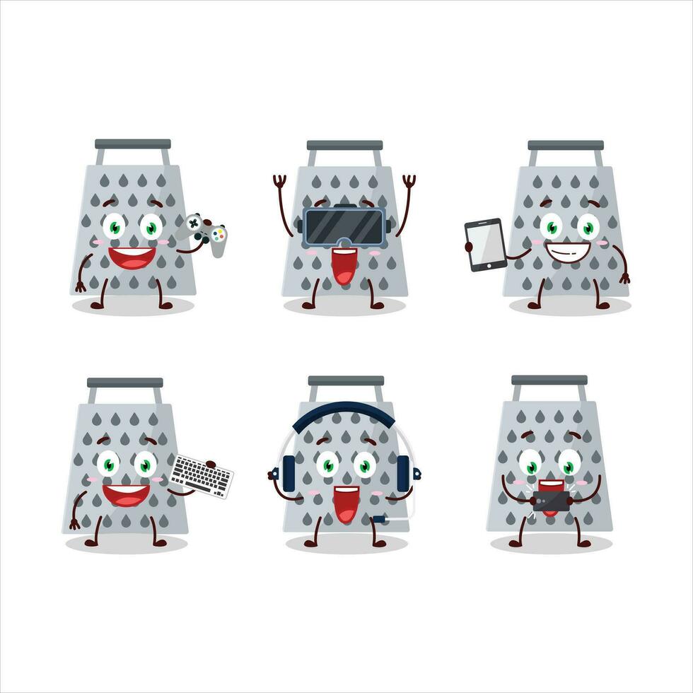 Grated cheese cartoon character are playing games with various cute emoticons vector