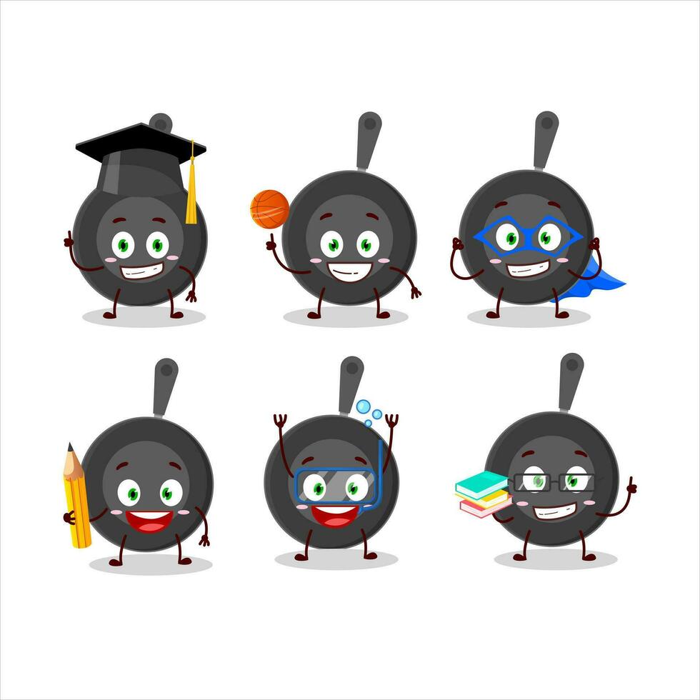 School student of frying pan cartoon character with various expressions vector