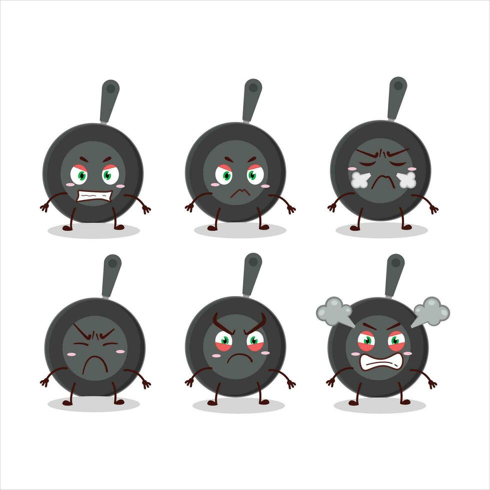 Frying pan cartoon character with various angry expressions vector