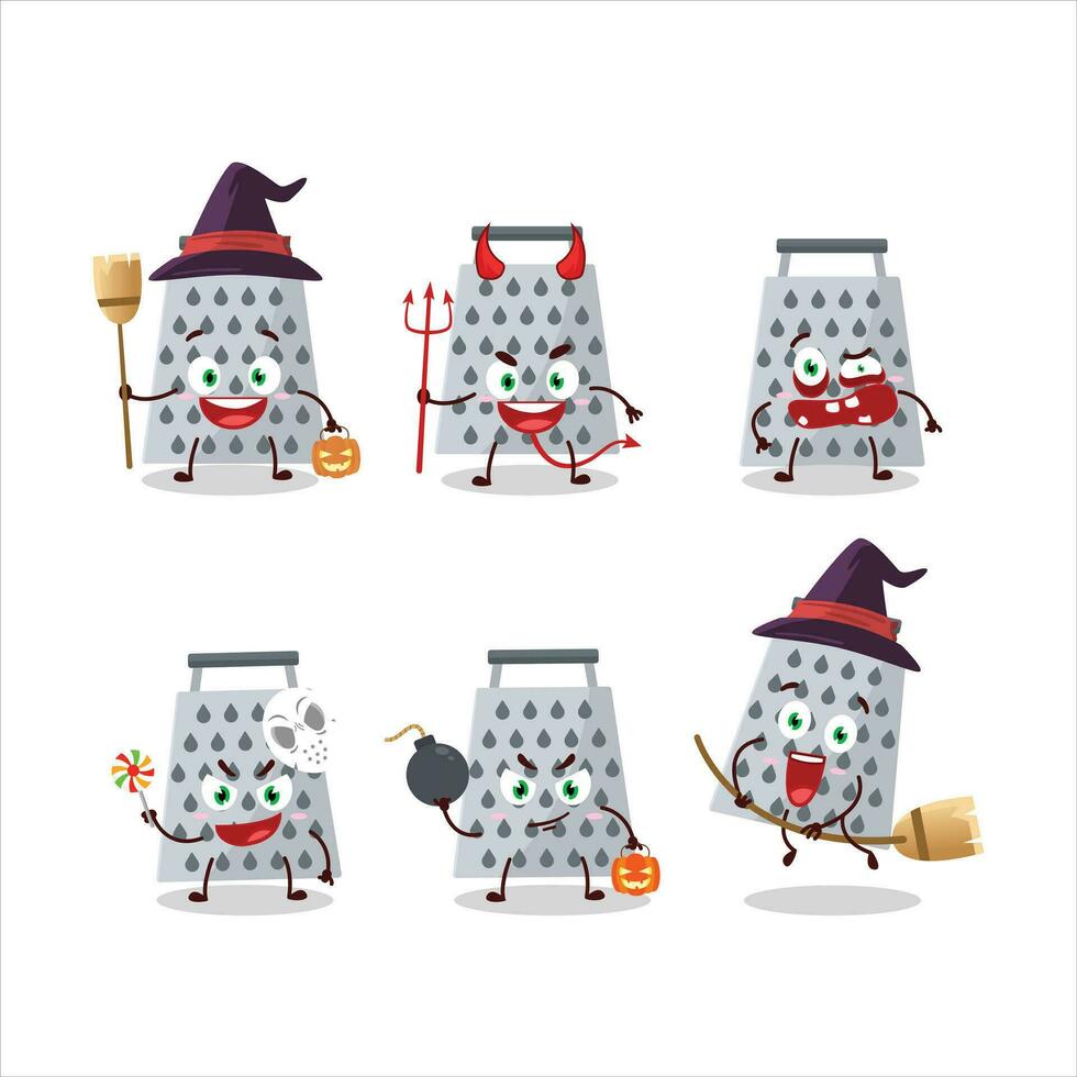 Halloween expression emoticons with cartoon character of grated cheese vector