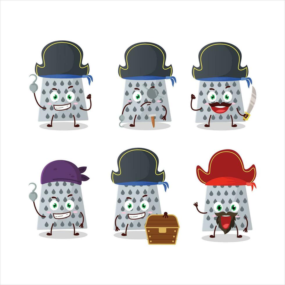 Cartoon character of grated cheese with various pirates emoticons vector