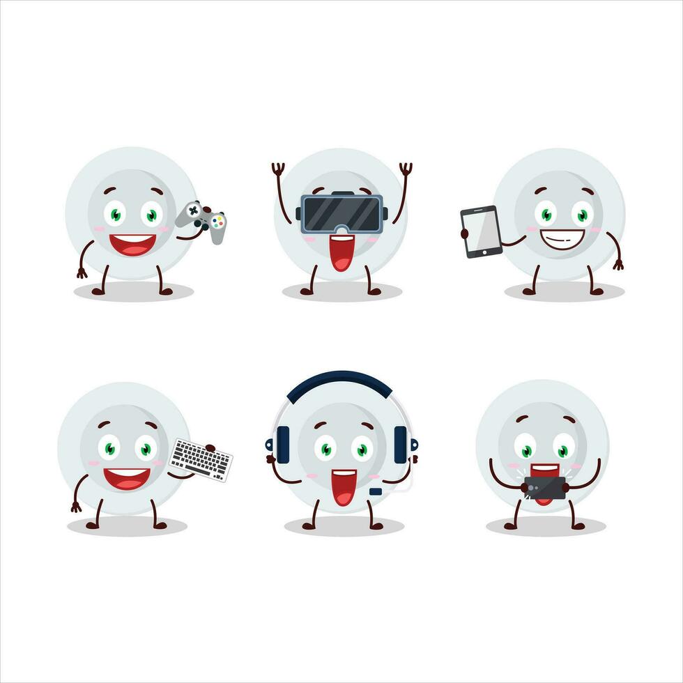 New white plate cartoon character are playing games with various cute emoticons vector