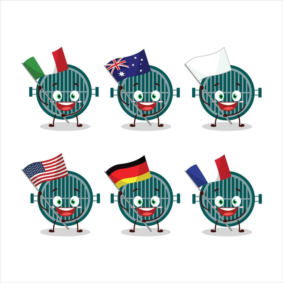 Grill cartoon character bring the flags of various countries vector
