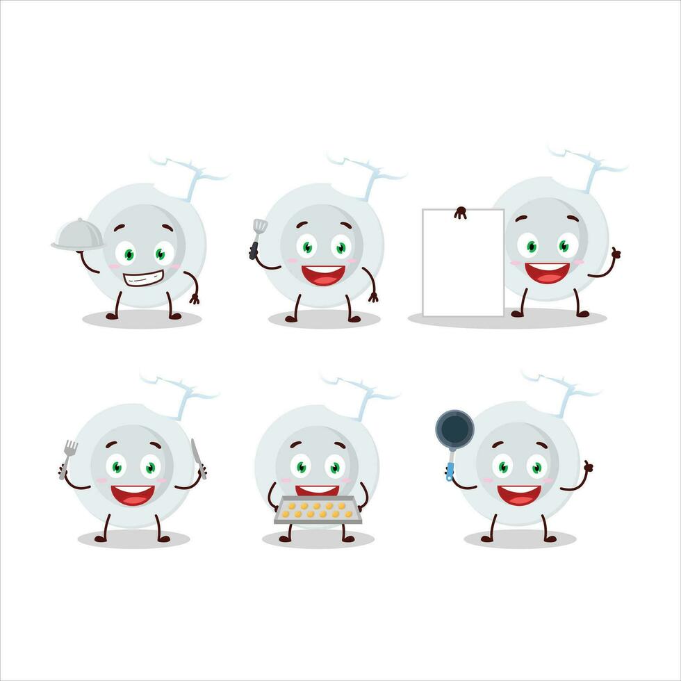 Cartoon character of new white plate with various chef emoticons vector