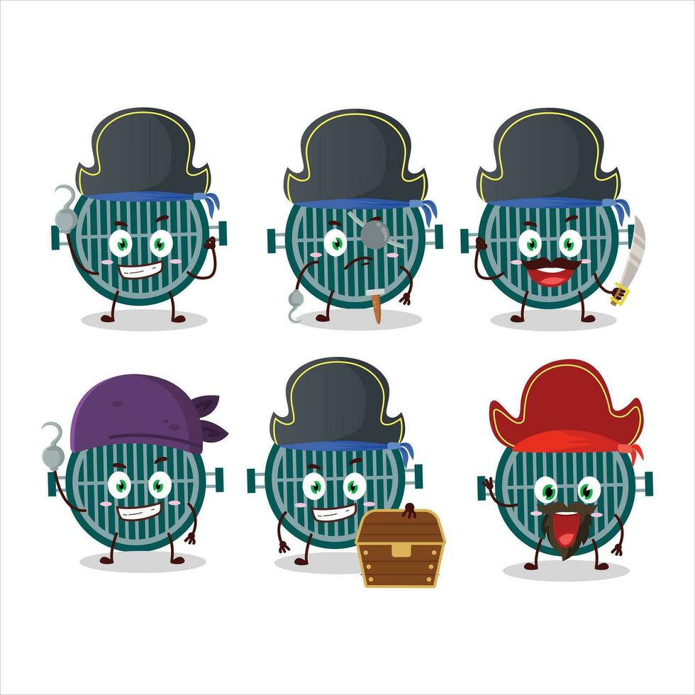 Cartoon character of grill with various pirates emoticons vector