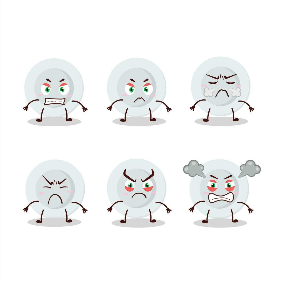 New white plate cartoon character with various angry expressions vector