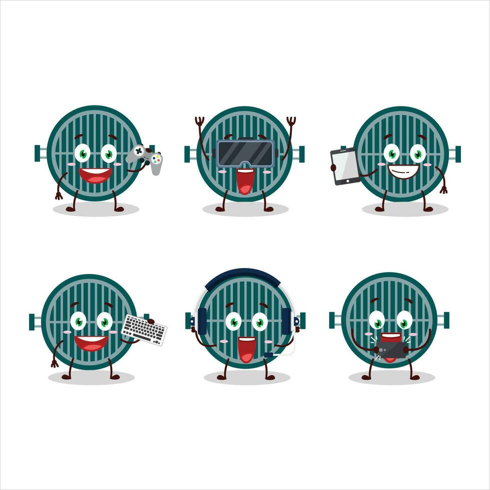 Grill cartoon character are playing games with various cute emoticons vector