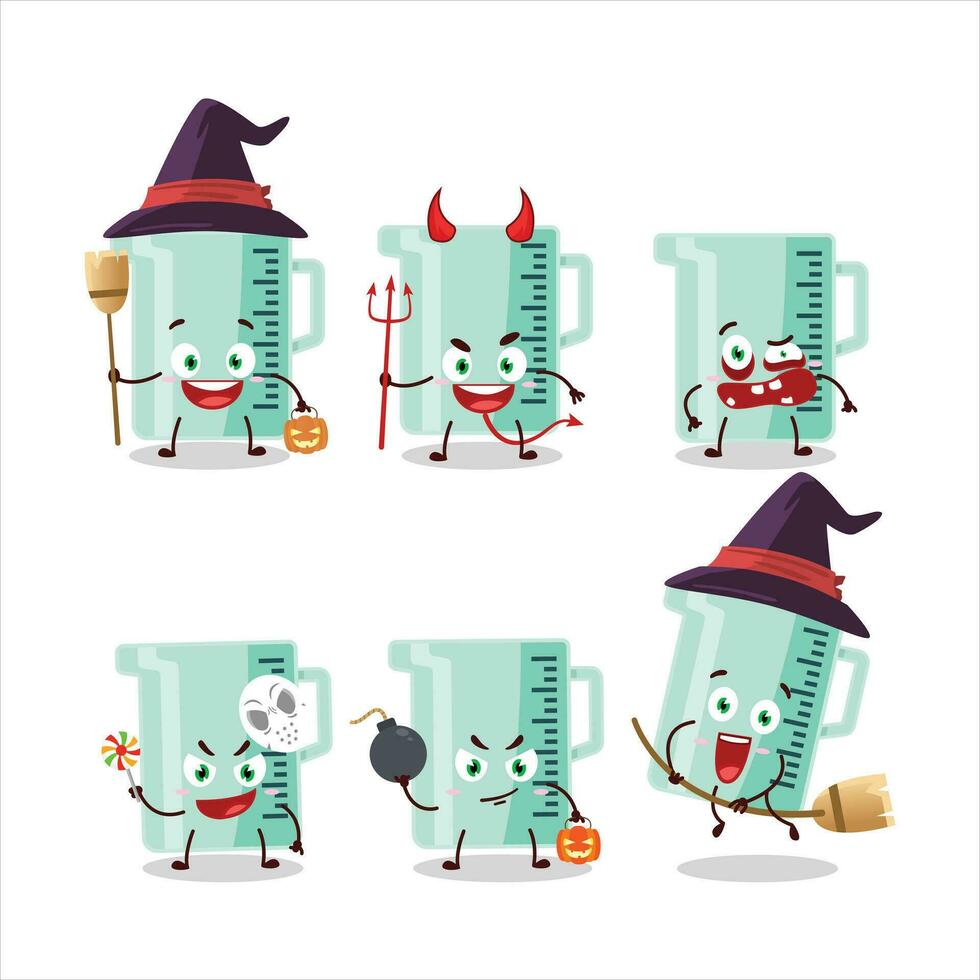 Halloween expression emoticons with cartoon character of measuring cup vector