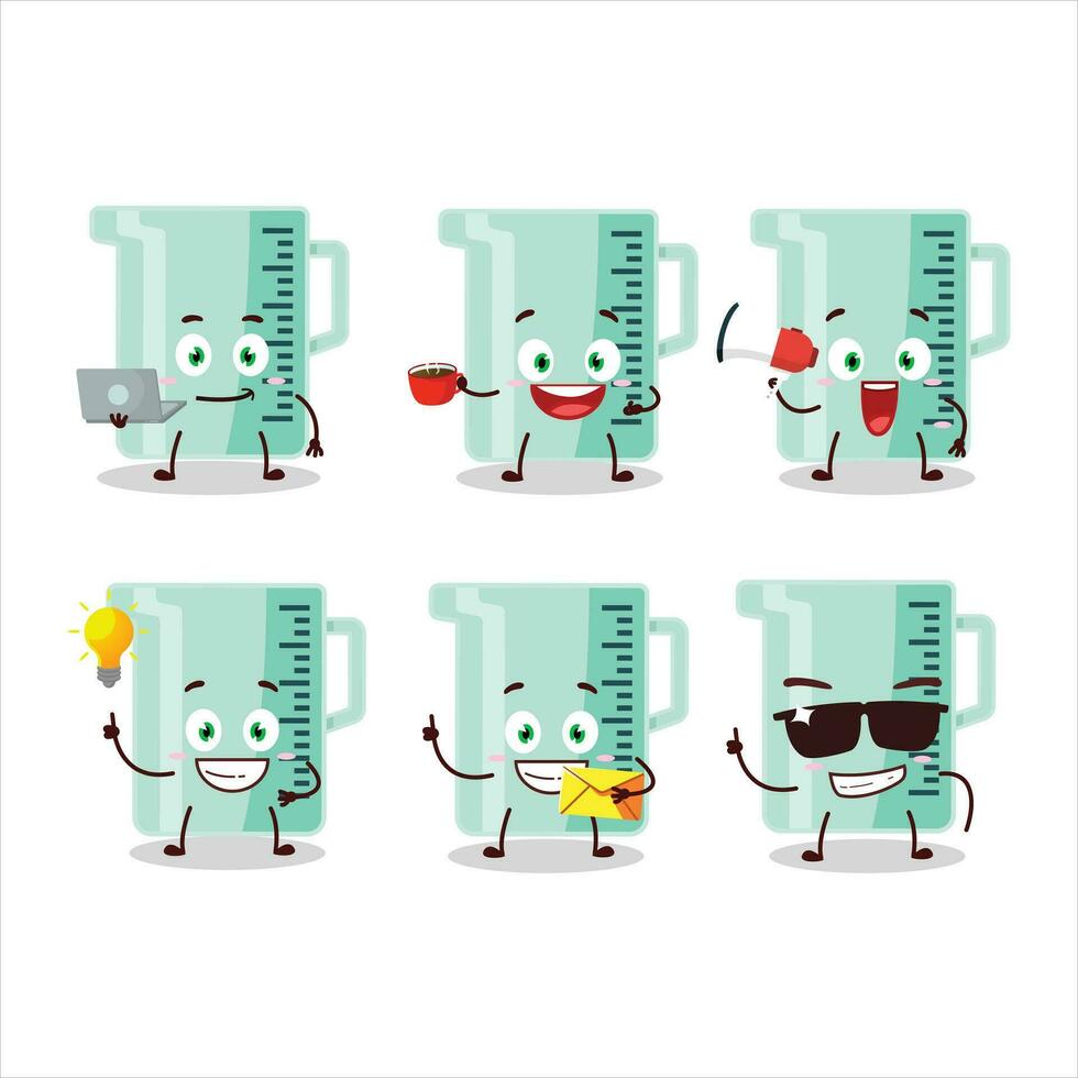 Measuring cup cartoon character with various types of business emoticons vector