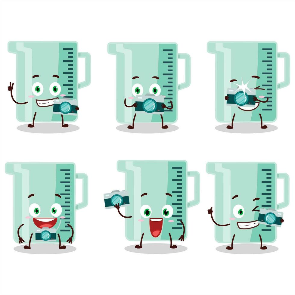 Photographer profession emoticon with measuring cup cartoon character vector