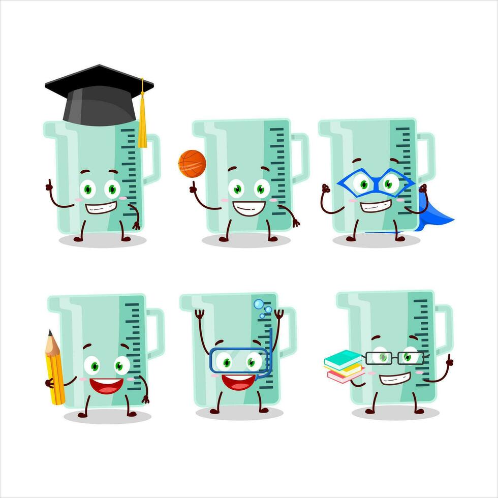 School student of measuring cup cartoon character with various expressions vector